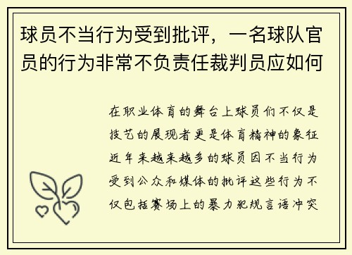 球员不当行为受到批评，一名球队官员的行为非常不负责任裁判员应如何处理
